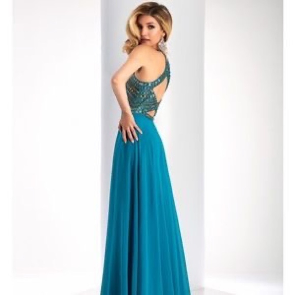 Prom/pageant.Size 0. Brand new with tags. Sequin/gem/beaded halter bodice.Aqua